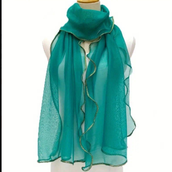 Scarf Ruffle Trim Sheer Green - Picture 1 of 1